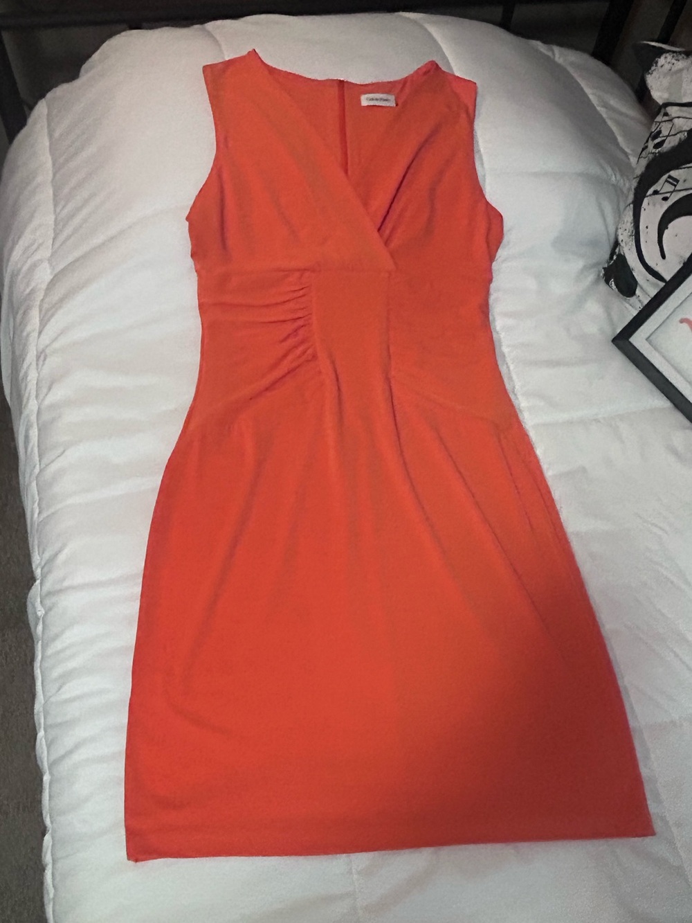 Calvin Klein Bright Orange Sleeveless V-Neck Midi Dress